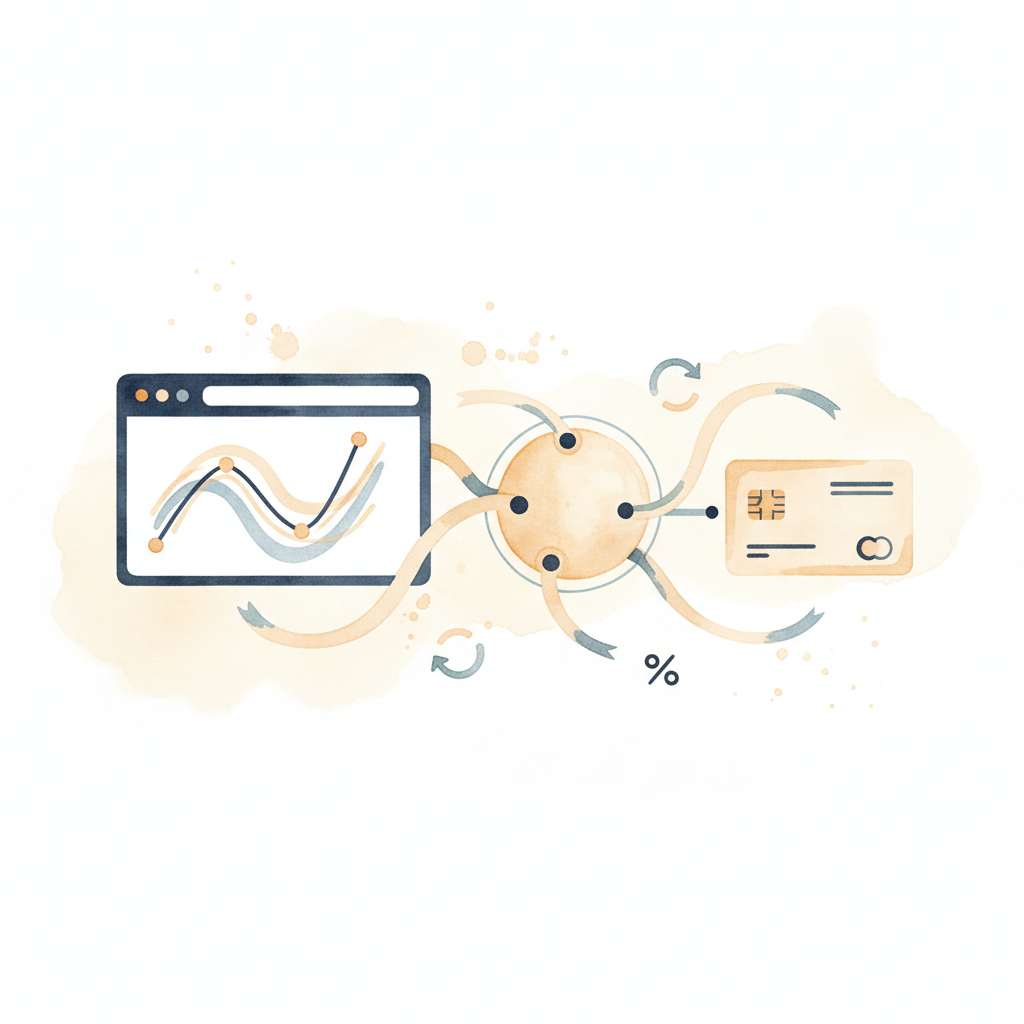 Watercolour illustration of online sales data reconciling with bank deposits