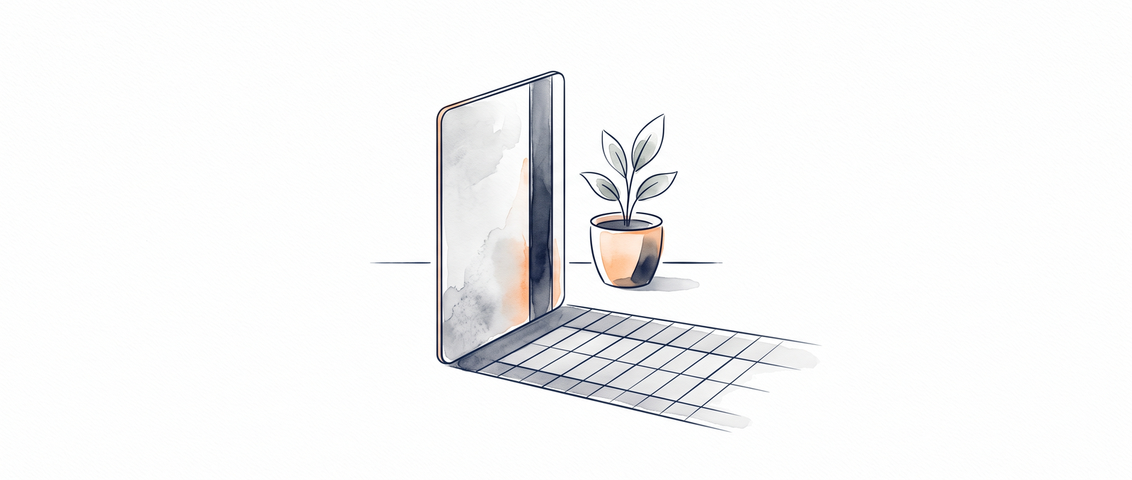 Watercolor illustration of a payment card on edge casting a shadow that becomes spreadsheet columns