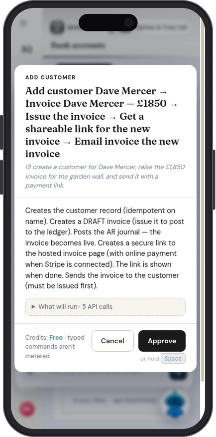 RiQ raising an invoice from a spoken request